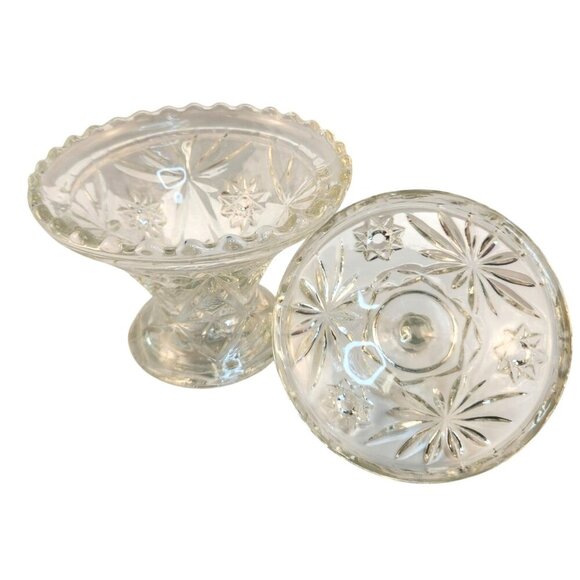 Anchor Hocking  Star Of David Clear Pressed Glass Candy Dish With Lid - Picture 2 of 10